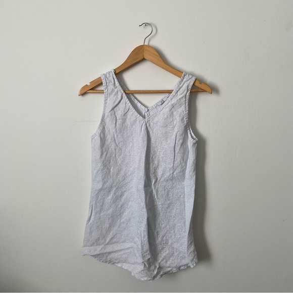 KAKTUS White patterned 100% Linen V-neck Sleeveless Blouse marked XL fits Small - Picture 1 of 6